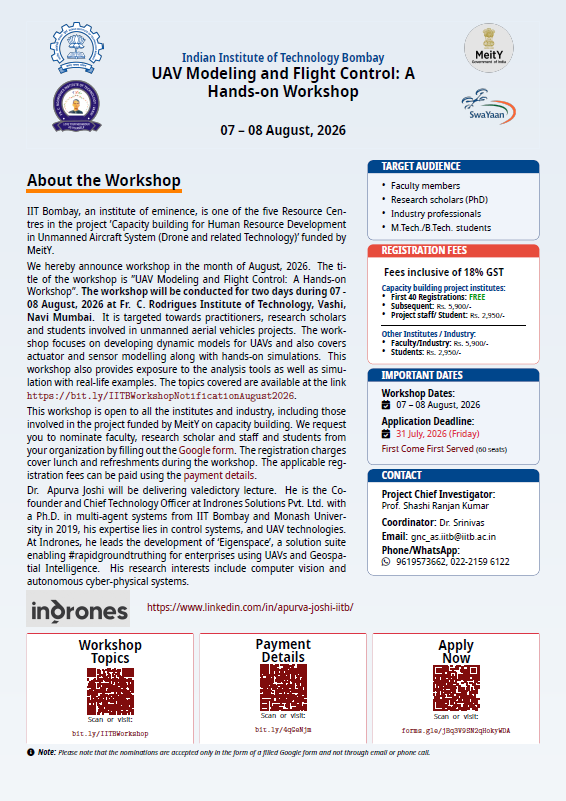  💡Two-Day Hands-on Workshop on "UAV Modeling and Flight Control" 💡